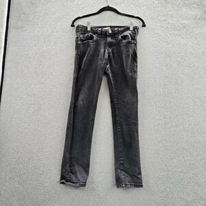 True Religion Girls Jeans 14 Black Denim Embroidered Skinny 26" Inseam